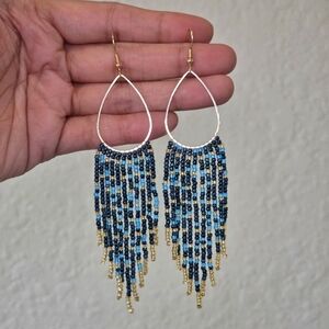 Azul Geo Fringe Boho Beaded Earrings Handmade Boheme Jewelry